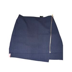 H&M Navy Blue A-Line Women's Mini Skirt with Gold Side Zip Office Casual Size 4